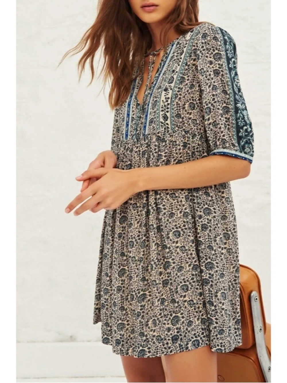 Ba&sh Travis Mini Dress in Vertdeau Boho Floral Print Size Small Gently Used